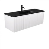 Fienza 1200mm Dolce Matte Black Top Alina Wall Hung Vanity - Satin White, Scandi Oak